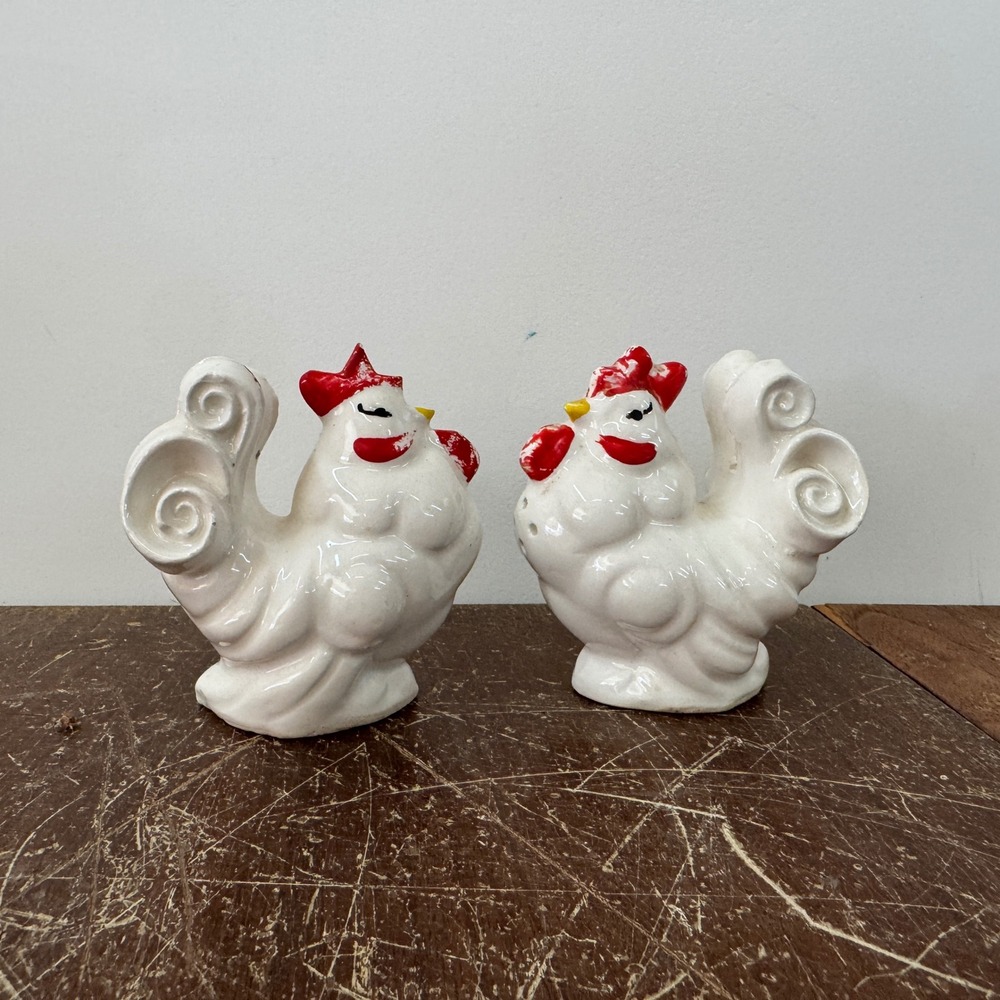 Vintage Ceramic Polish Chicken Salt & Pepper Shaker Set Farmhouse Kitchen Decor